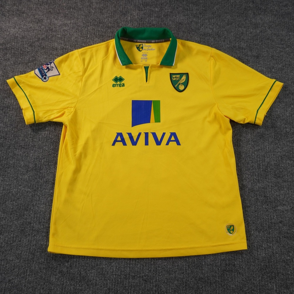 Errea Norwich City FC Jersey Mens 40 Yellow 2011-12 Premier League Aviva Landers